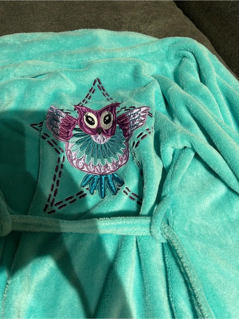 Joe Boxer- girls M- 7/8- Kids Plush Bath Robe in Aqua - Soft Hooded Wrap